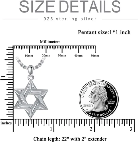 Miniatura 5 de PDTJMTG Collar judío de plata de ley con estrella de David para hombre