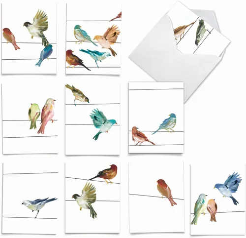 Miniatura 12 de The Best Card Company - Juego de 10 tarjetas de agradecimiento con sobres de 4 x 5.12 pulgadas, gratitud animal emplumada - Pájaros bohemios M2319