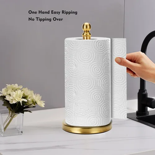 Miniatura 3 de Soporte para toallas de papel, soporte para toallas de papel dorado, con base pesada para operación con una sola mano (dorado)