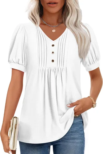 Miniatura 29 de Findsweet Blusas de túnica de verano para mujer, tops casuales y elegantes, manga corta, M-3XL