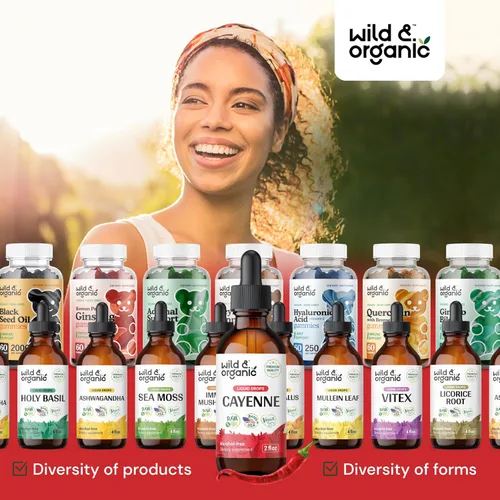 Miniatura 8 de Wild & Organic Gotas de extracto de pimienta de cayena - Antioxidante y apoyo digestivo - Suplementos líquidos de capsaicina para una absorción