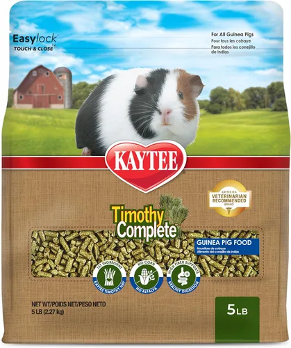 Kaytee Timothy Complete - Alimento para conejillo de indias, fabricado con heno Timothy, alto en fibra, apoya la salud dental y la digestión,