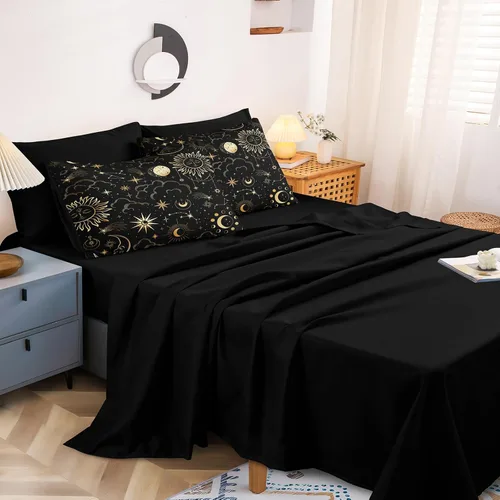 Miniatura 6 de Bedding_Dreamer Black and Gold Queen Bed in a Bag Sun and Moon Bedding Set Mysterious Space Home Decor Galaxy Down Comforter Black Sheet Sets 8 Pcs