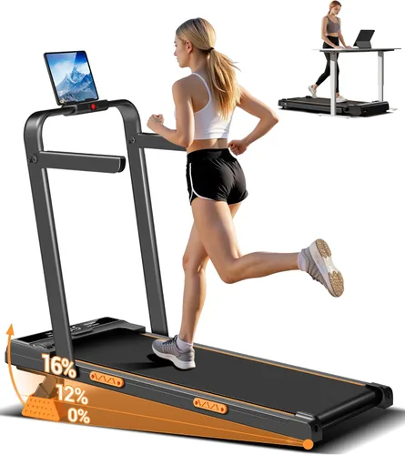 16% Incline Walking Pad Treadmills for Home Small, 4-in-1 Under Desk Treadmill with Handles, Foldable Treadmill with 2.5 HP Quiet Brushless, 330 LBS
