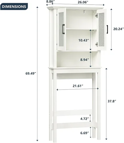 Miniatura 2 de Armario de Almacenamiento Sobre el Inodoro, Organizador de Baño Sobre el Inodoro con Puertas y Estante Ajustable, Marco Reforzado Armario