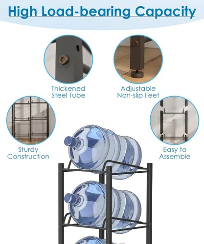 Miniatura 5 de mocomax Soporte para jarra de agua de 5 galones, soporte desmontable para botella de agua de 8 botellas, soporte para jarra de agua de 4 niveles