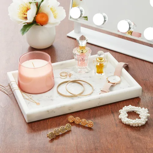 Miniatura 2 de Juvale Bandeja grande de mármol para tocador, organizador de joyas y cosméticos con organizador de cajones, exhibición de baño con bandeja de jabón