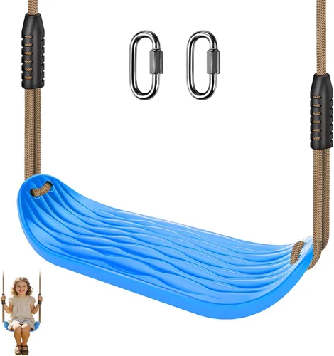 Miniatura 9 de SELEWARE Asiento de Columpio de Madera Colgante para Árbol para Niños, 100% Poliéster Cuerda Resistente a la Intemperie Estructura de Tubería