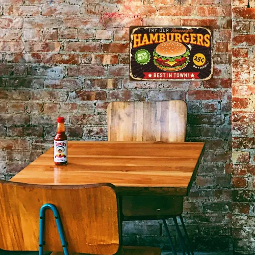 Miniatura 3 de WADORN Best in Town Hamburgers - Letrero de metal vintage, 7.9 x 11.8 pulgadas, diseño retro de hamburguesas, divertido letrero de metal de comida