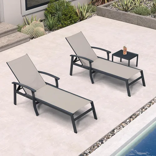 Miniatura 18 de PURPLE LEAF Oversized Chaise Lounge Chair Outdoor Set of 2 Extra Wide Pool Lounge Chairs 5 Adjustable Position with Armrests and Side Table Aluminum