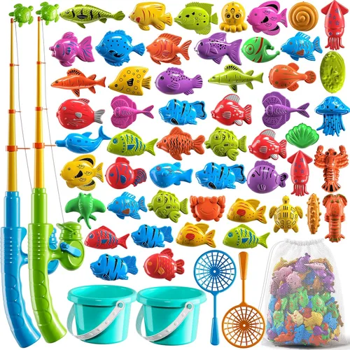 Miniatura 8 de NIPLOOOW Juego Magnético de Pesca para Piscina para Niños de 3 a 5 años, Juguetes de Mesa de Agua para Bañera, Juguetes de Fiesta Infantil con Caña