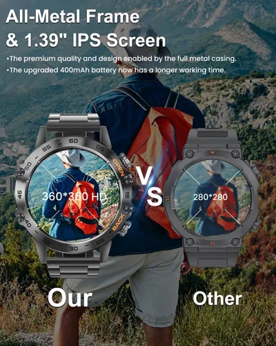 Miniatura 5 de Relojes inteligentes militares para hombres (respuesta/hacer llamada), reloj inteligente táctico para Android iOS, batería de 400 mAh/seguimiento