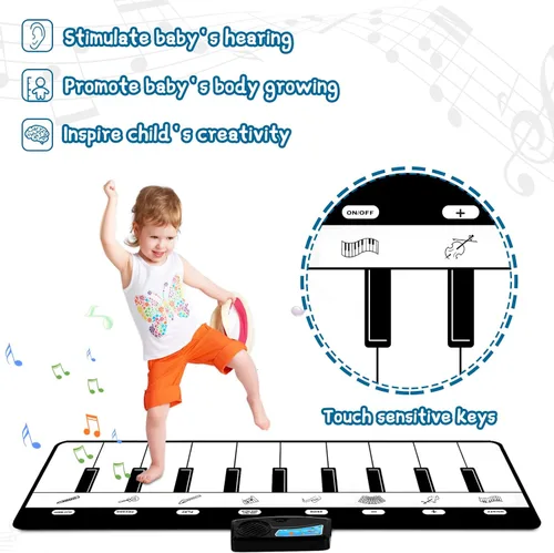 Miniatura 3 de M SANMERSEN Alfombra de Piano, Alfombra Musical para Niños Alfombra de Teclado de Piano de Piso con 8 Instrumentos Sonidos Música Baile Alfombra