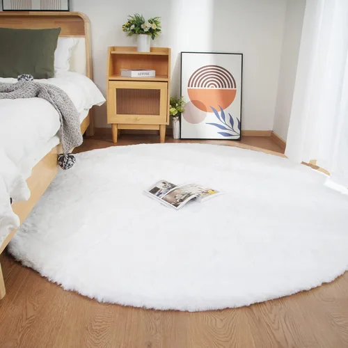 Miniatura 35 de Ghouse Alfombra ultrasuave de pelo sintético de conejo, alfombras lavables a máquina para dormitorio, alfombras esponjosas para sala de estar, Blanco