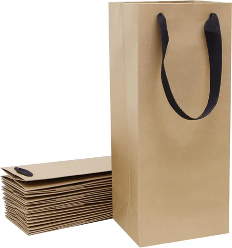 Miniatura 10 de Aimyoo Bolsas para botellas de vino negro de 4 x 4 x 14 pulgadas, paquete de 10 bolsas de regalo grandes de papel kraft con asas a granel