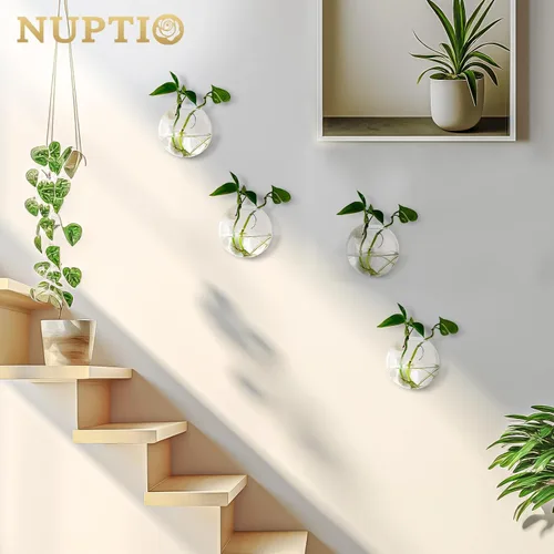 Miniatura 8 de NUPTIO Macetas de cristal para colgar en la pared: 4 jarrones transparentes de montaje en pared de terrario para interiores, oficina, jardín, sala