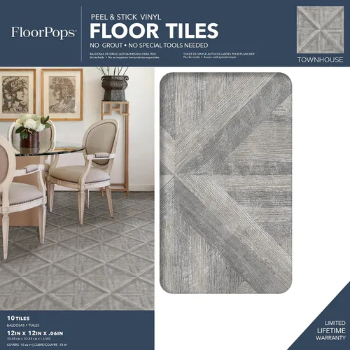 Miniatura 2 de FloorPops FP3295 Townhouse - Azulejos de suelo para despegar y pegar, color gris