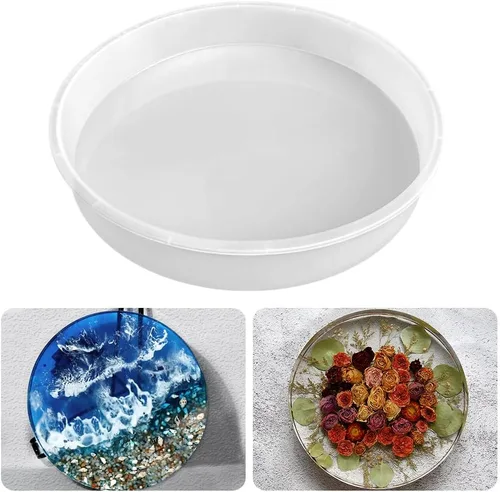 Miniatura 8 de RESINWORLD Molde de Bandeja Grande Redondo de 10" x 2" de Profundidad, Molde de Bandeja de Silicona Brillante para Reloj de Mesa para Fundición