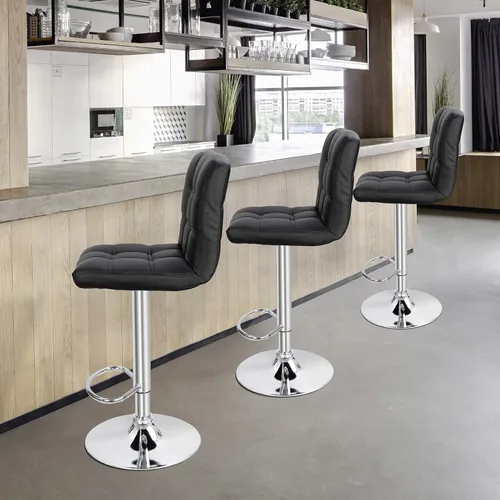 Miniatura 8 de SUPER DEAL Juego de 2 taburetes de bar para cocina, modernos taburetes giratorios de piel sintética ajustable con altura de mostrador con respaldo