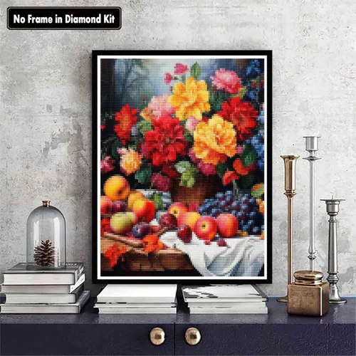 Miniatura 2 de Zariocy Kits de arte de diamantes 5D para adultos, ramo de frutas, pintura de diamantes de bricolaje, planta de arte redonda de taladro completo