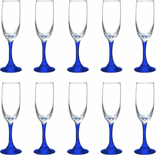 DISCOUNT PROMOS Premiere - Juego de 10 copas de champán de 6.25 onzas, paquete a granel, elegantes vasos para bodas, eventos y regalos Blanco - Azul