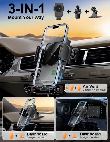 Miniatura 2 de bokilino Cargador inalámbrico para automóvil, carga rápida de 15 W [sujeción automática] [alineación automática] soportes de teléfono