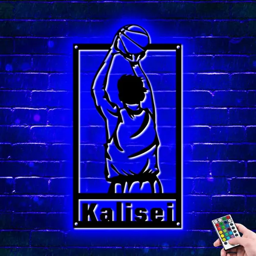 Miniatura 12 de Letrero de metal personalizado para jugador de baloncesto con luz LED, nombre y número personalizados, arte de pared de baloncesto, decoración