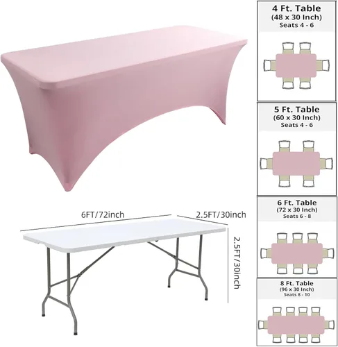 Miniatura 3 de Paquete de 2 manteles rectangulares elásticos de 6 pies para cocina, comedor, elástico, resistente a las arrugas, de elastano, lavable, para Rosa