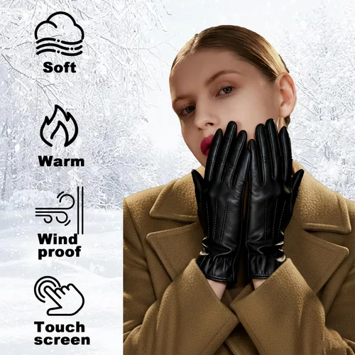 Miniatura 4 de MaxW Women's Sheepskin Leather Gloves for Winter Touchscreen Warm Gloves for Cold Weather