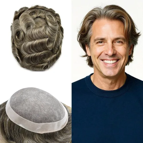 Miniatura 127 de Mens Toupee Hair Piece For Men Fine Mono Men Hair System Toupee For Men Hair Piece Real Human Hair System For Men Protesis Capilar Para Hombre 6x9