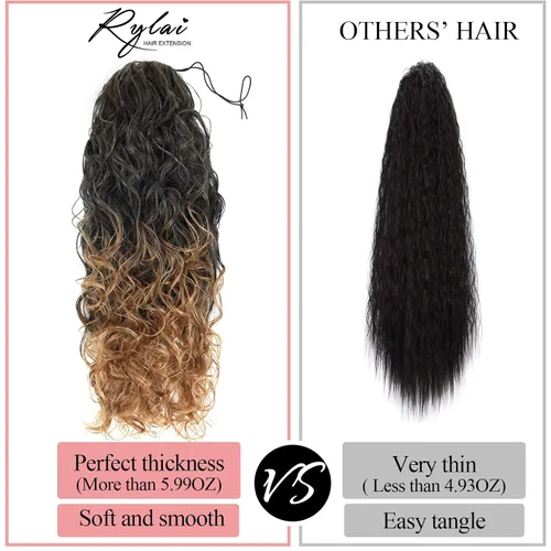 Miniatura 3 de Extensiones de cabello ombré 1B/27, cola de caballo para mujeres negras, extensiones de cola de caballo largas onduladas con cordón, extensiones