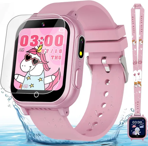 Miniatura 10 de Reloj inteligente impermeable para niños de 3 a 12 años, 32 juegos de rompecabezas, pantalla táctil HD, cámara dual, podómetro Vedio, reproductor