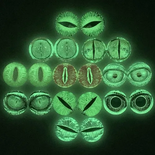 10 pares de cabujones de cristal redondos de 1.181 in que brillan en la oscuridad, ojos de dinosaurio, cúpula redonda, parte trasera plana para