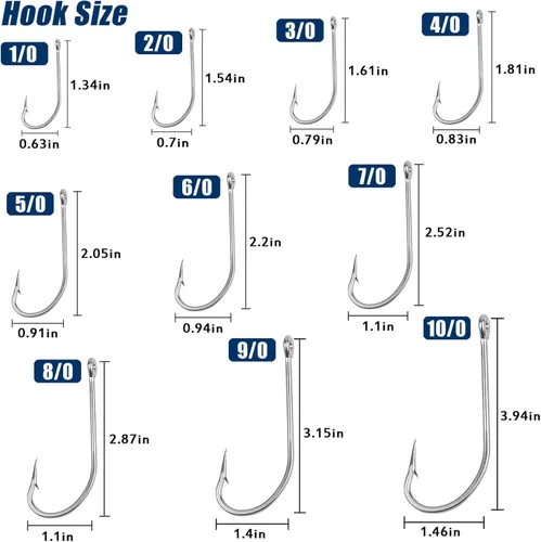 Miniatura 4 de Anzuelos de Pesca de Agua Salada J Hooks O'Shaughnessy Forjados Extra Fuertes de Acero Inoxidable para Trolling Lubina Rayada Pargo, Tamaño 1/0-10/0