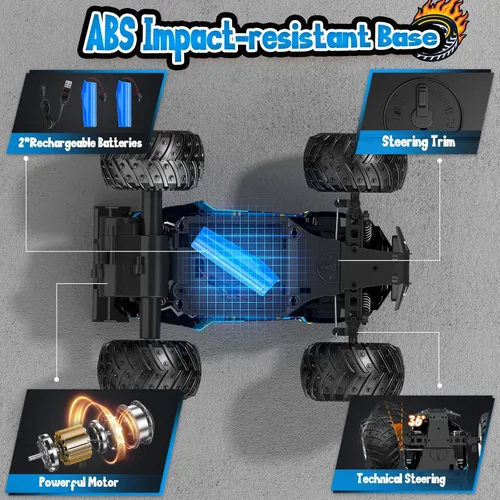 Miniatura 5 de Coche de control remoto, camión de control remoto todo terreno para niño, automóvil RC de 2.4 GHz con luz corporal y dos baterías recargables