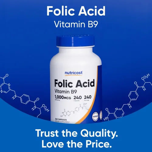 Miniatura 5 de Nutricost ácido fólico (Vitamina B9) 1000 mcg, 240 Cápsulas, 1 botella, 1