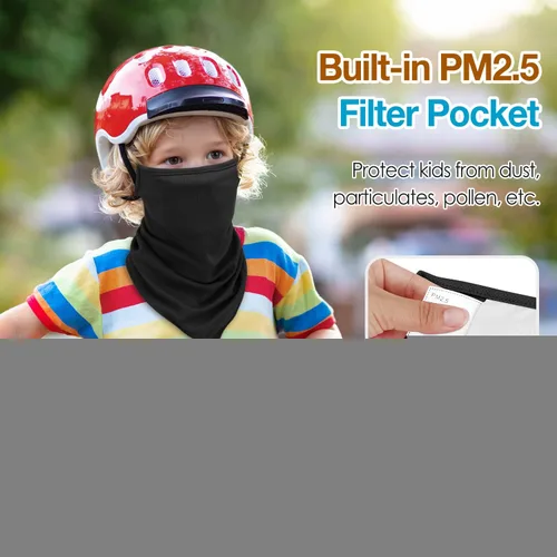 Miniatura 2 de MoKo Cubrebocas tipo bandana para niños con bolsillo para filtro paquete de 3 pasamontañas para el cuello para ciclismo para niños y niñas
