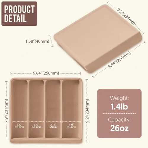 Miniatura 7 de Recipiente de silicona para almacenamiento de alimentos para bebés con tapa, 26 onzas, 4 compartimentos, apilable, preparación de comidas