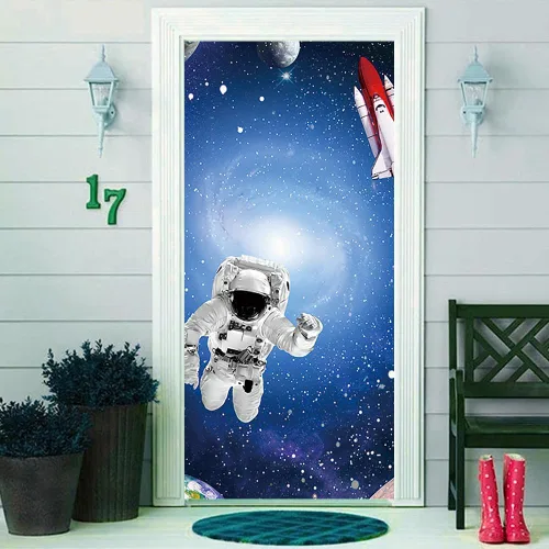 Cartel de 35.4 x 72.8 pulgadas, universo misterioso, planeta, galaxia, patio, puerta, letrero de astronauta, cohete, tierra, planeta, astronomía,