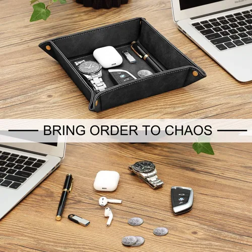 Miniatura 5 de SITHON Bandeja organizadora de almacenamiento de escritorio Bandeja de cuero sintético de alta calidad para mesita de noche, mesita de noche