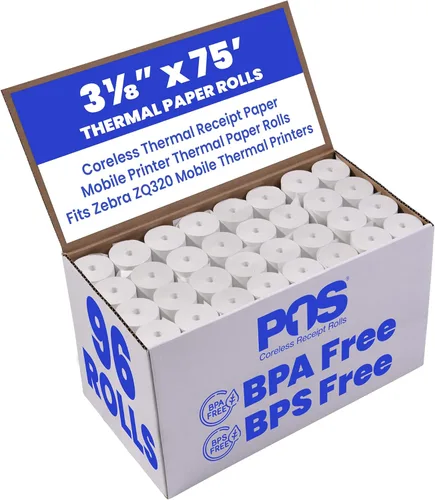 Miniatura 9 de 2 1/4 x 50 pies x 100 rollos rollos de papel térmico sin BPA sin núcleo para impresoras de papel de recibos térmicos de mano. 1.181 in de diámetro