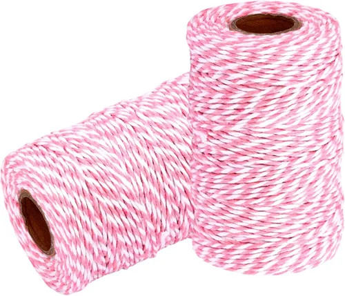 Miniatura 7 de Cuerda de algodón para panaderos: 2 rollos de cordel para envolver regalos de manualidades, hilo de oro de 656 pies, hilo blanco para cocina 24