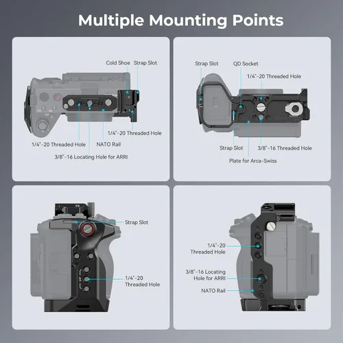 Miniatura 2 de SmallRig Jaula para Sony FX30 FX3 FX3 FX3A con abrazadera de cable para HDMI, superficie negra brillante clásica, incluye zapata fría y riel NATO