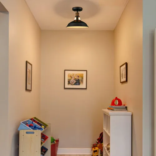Miniatura 4 de CLAXY - Lámpara de techo industrial semiempotrada con pantalla de granero en blanco y negro Dimmable E26 Barn Ceiling Light Semi-flush Mount for