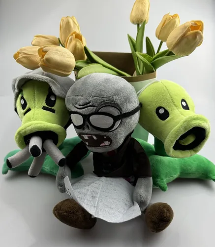 Miniatura 7 de JHESAO Juego de 3 piezas de plantas y zombis de peluche de zombis, guisante de juguete de zombis, 1 2 muñecos de guisante Gatling suave, muñeco