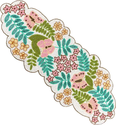 Miniatura 19 de CLEENTABLE Camino de mesa decorativo con cuentas de 36 pulgadas, diseño floral hecho a mano con respaldo de poliéster duradero para comedor, mesa