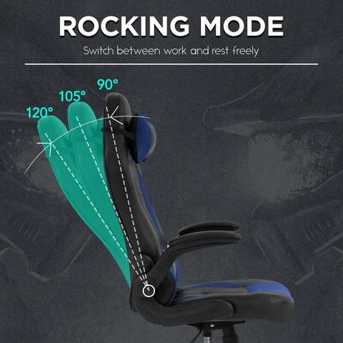 Miniatura 5 de Sillas de juegos para adultos, silla giratoria de piel sintética, ajustable, con soporte lumbar, reposabrazos abatibles, reposacabezas para adultos