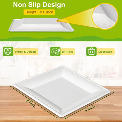 Miniatura 3 de Platos de papel cuadrados, platos de papel de 6 pulgadas, paquete de 100 platos de postre compostables ecológicos, pequeños platos desechables