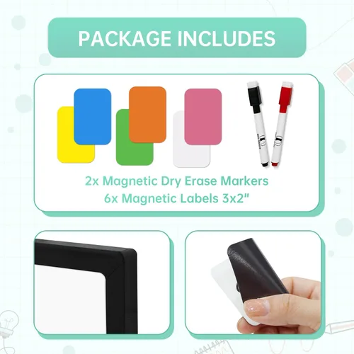 Miniatura 3 de Mini kit de pizarra blanca – Pizarra blanca de 9 x 12 pulgadas con 2 marcadores de borrado en seco y 6 notas magnéticas – Pequeño tablero de doble