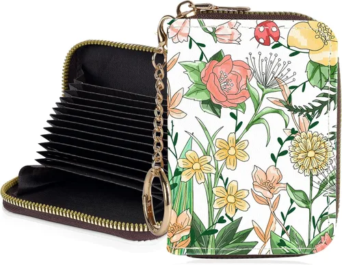 Miniatura 22 de Tarjetero de crédito para mujer, pequeña cartera RFID con cierre de llavero, bonita cartera de piel sintética, Huellas de patas en blanco y negro